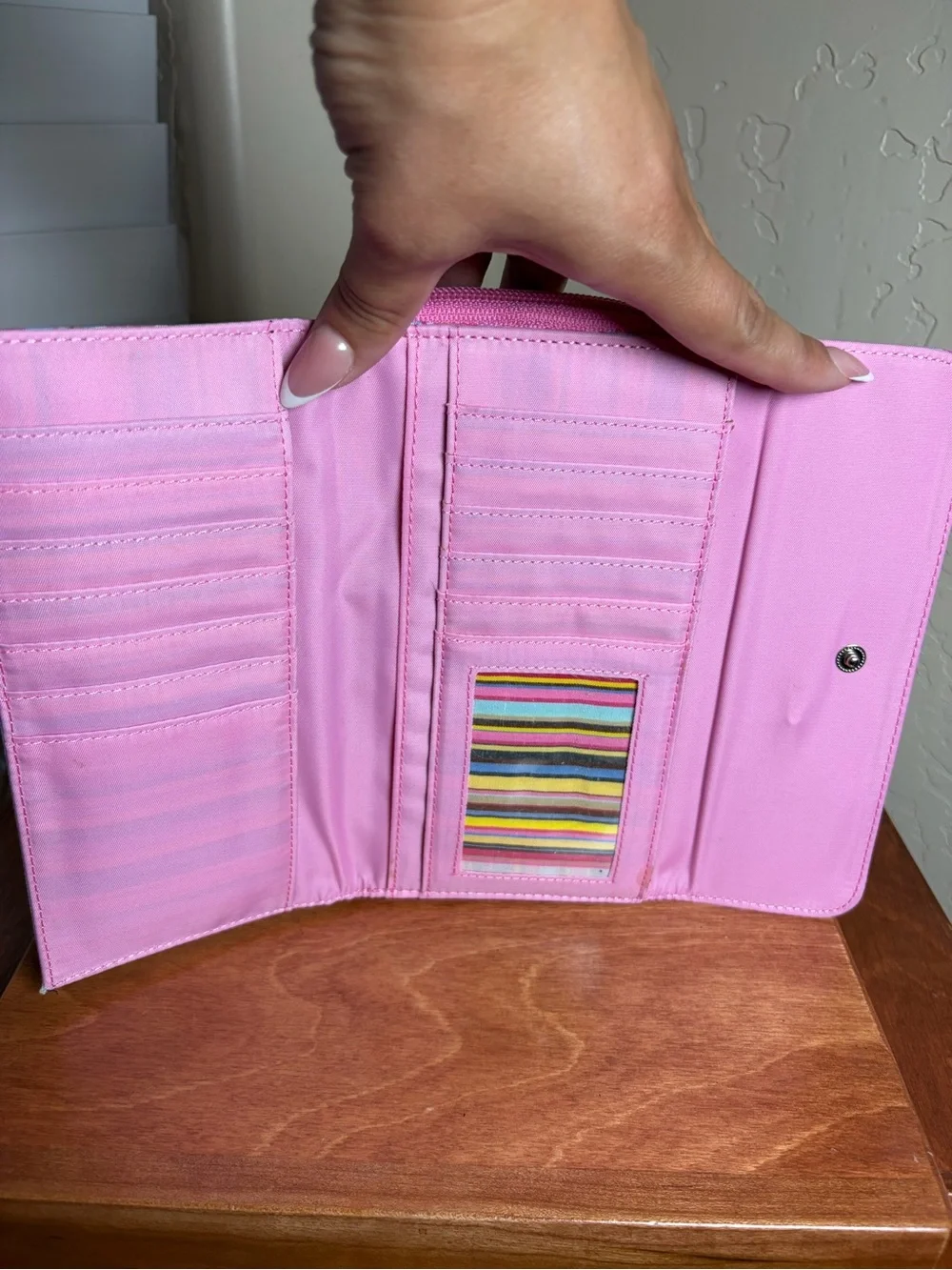 Kate Spade New York Pink Blue Striped Organizer Wallet Clutch